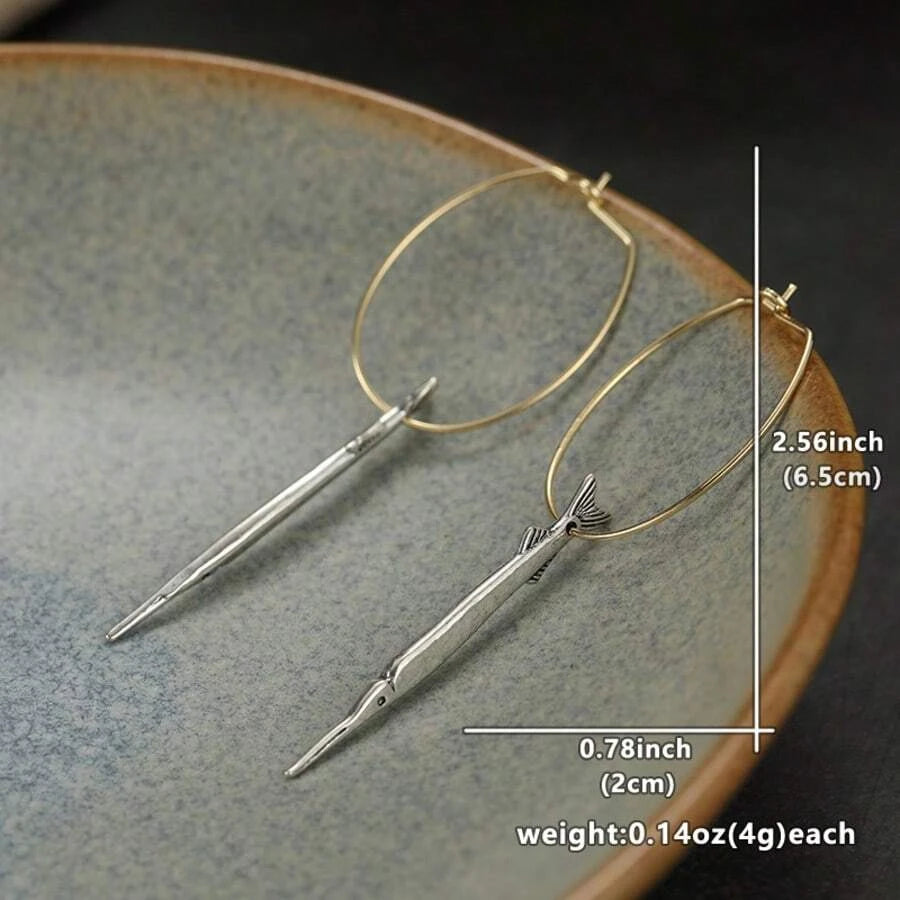Vintage Dual-Tone Fish Pendant Earrings