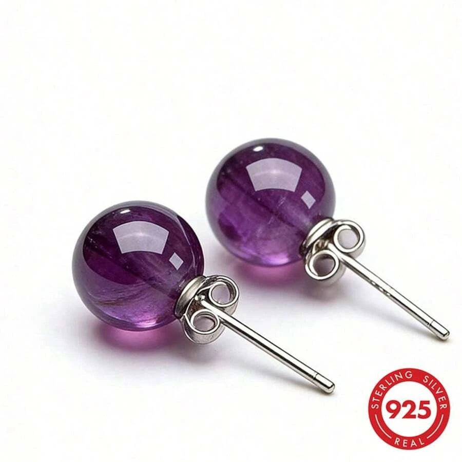 Minimalist Purple Stone Silver Stud Earrings