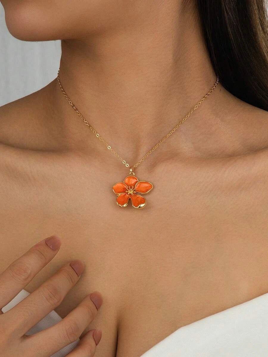 Enameled Flower Pendant Necklace