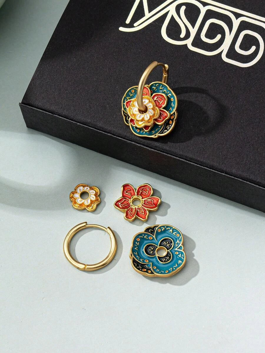 Colorful Enamel Geometric Hoop Earrings