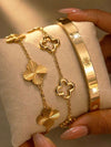 Floral Rhinestone Gold Plated Bracelet Set