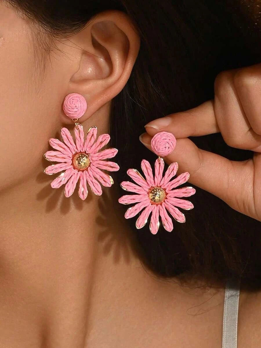 Handmade Raffia Sunflower Earrings
