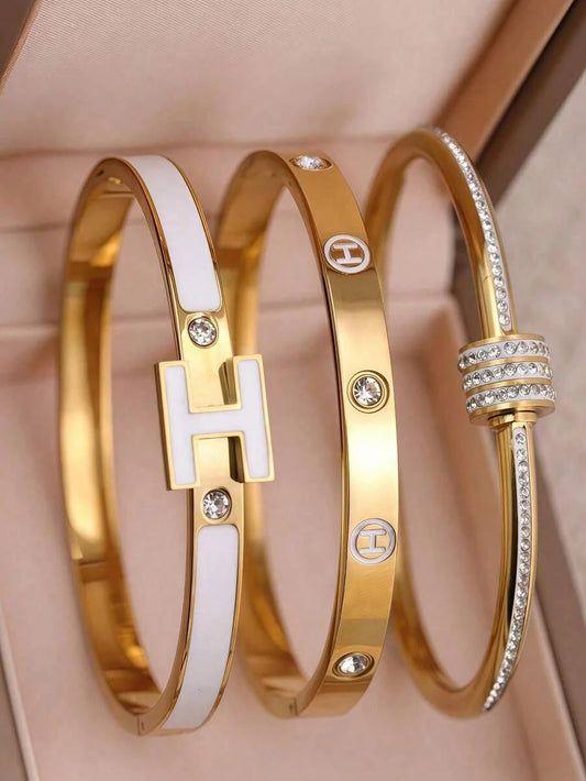 Pink Enamel Letter Crystal Bangle