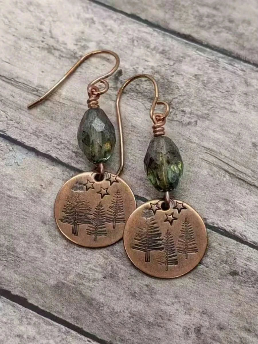 Vintage Bohemian Green Crystal Pendant Earrings