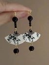 Retro Chinese Fan Resin Earrings