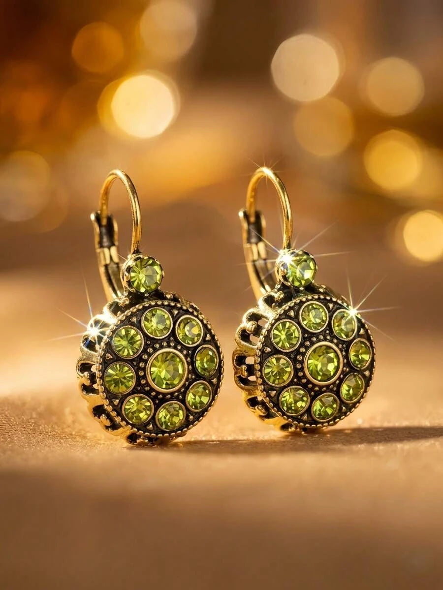 Gold-Plated Green Crystal Pendant Earrings