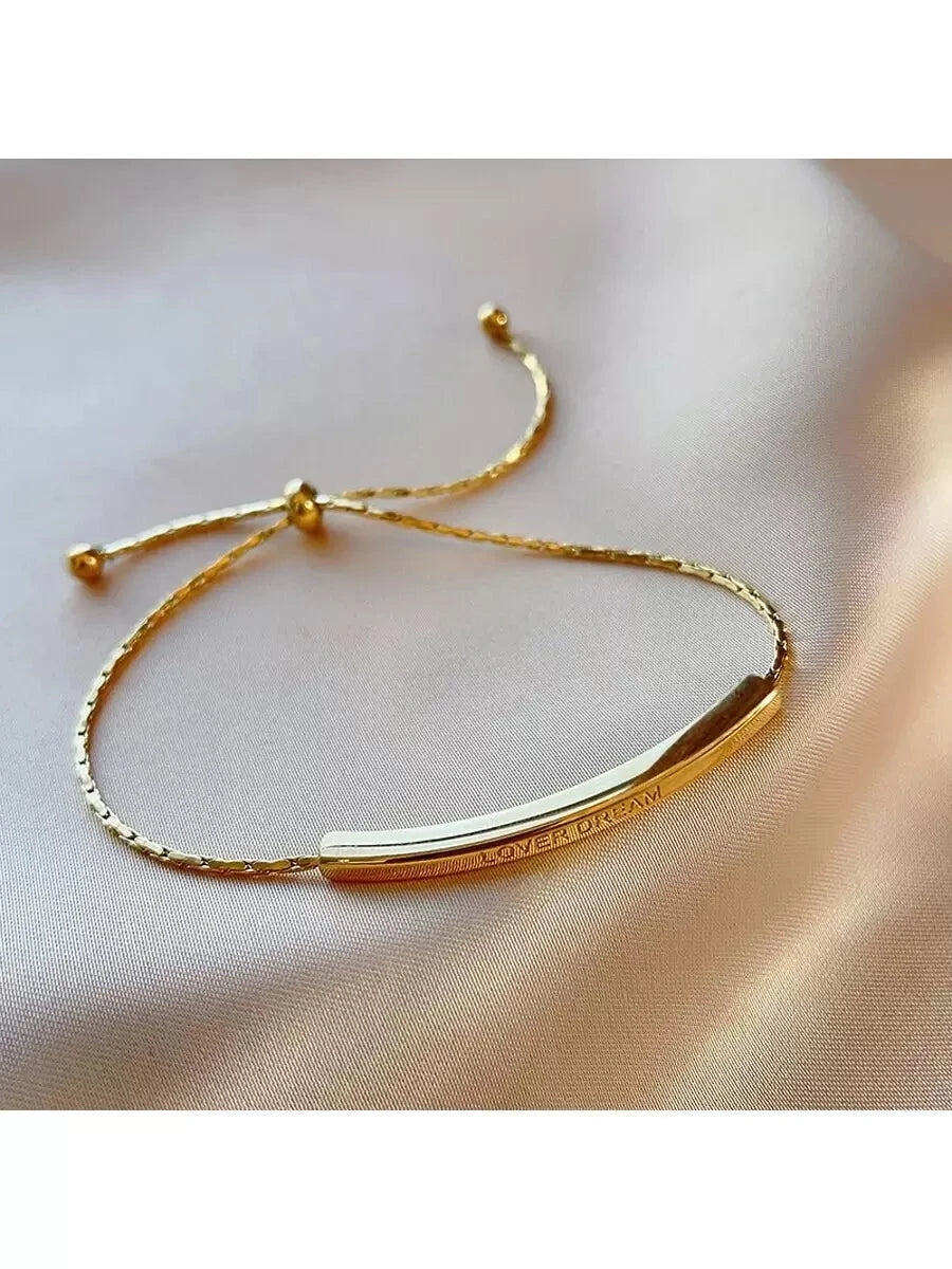 Gold Plated Stainless Steel Curved Tube Charm Bracelet