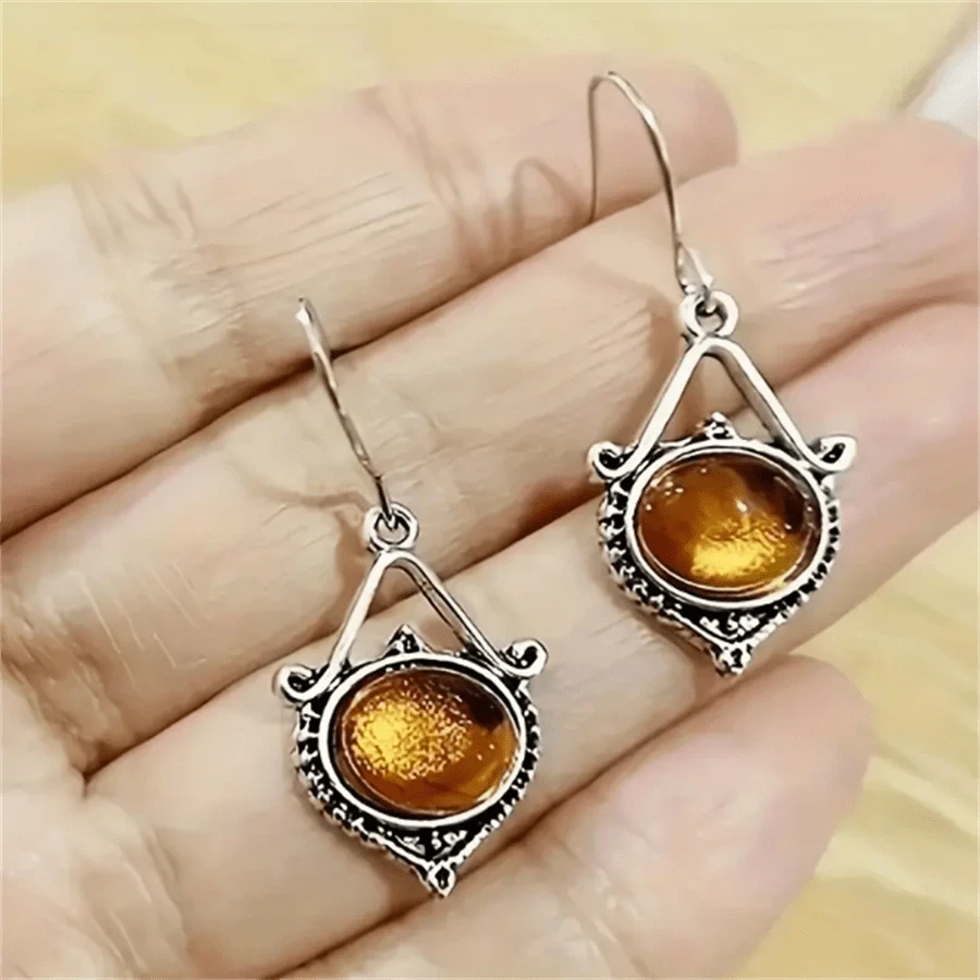 Geometric Inlaid Gemstone Drop Earrings