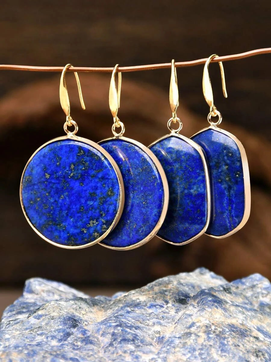 Natural Lapis Lazuli Round Earrings