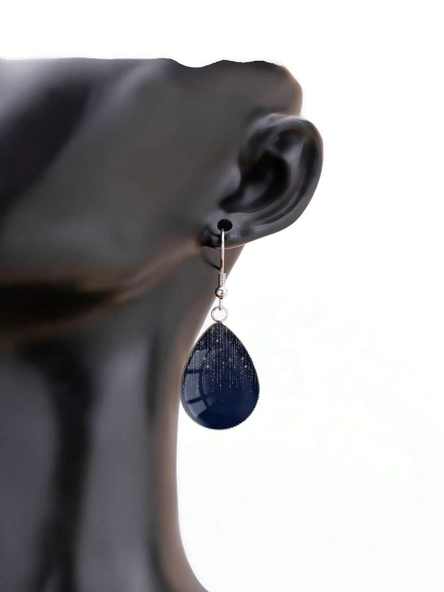 Navy Blue Starry Teardrop Earrings