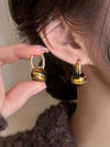 Vintage Artificial Tiger Eye Hoop Earrings