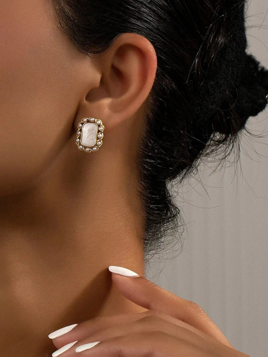 Geometric Faux Pearl Stud Earrings