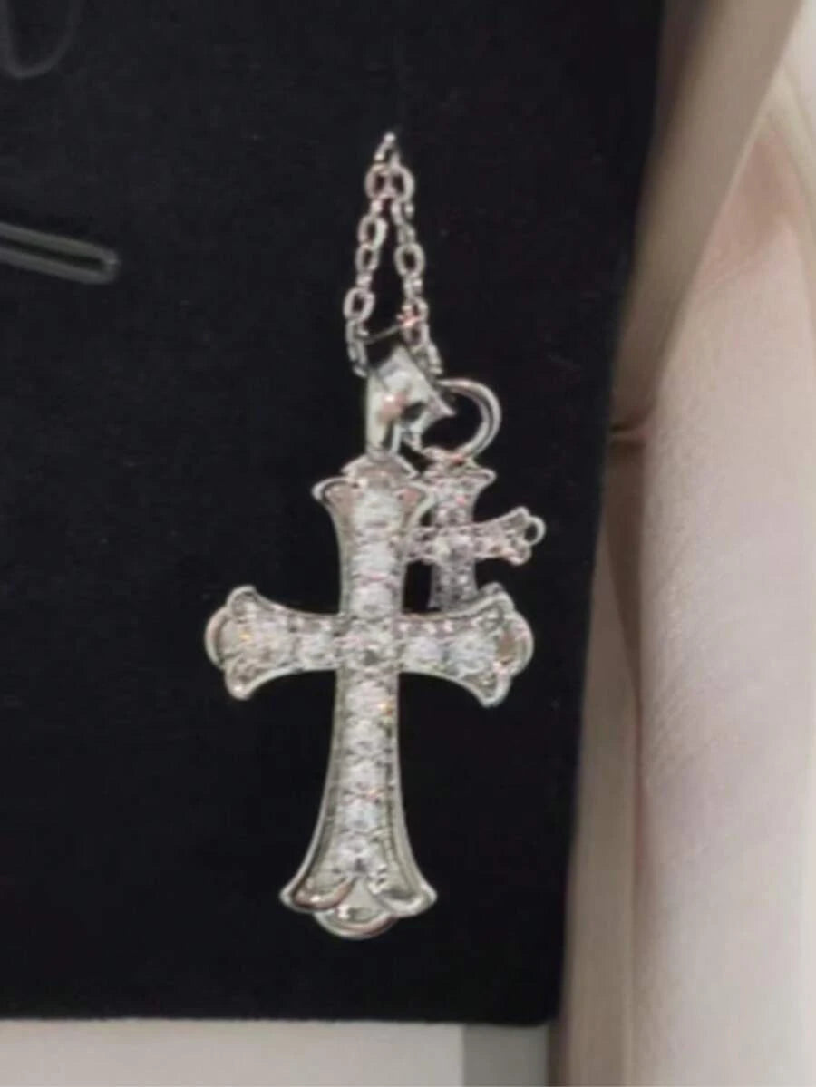 Gold Waterproof Stainless Steel Double Cross Necklace