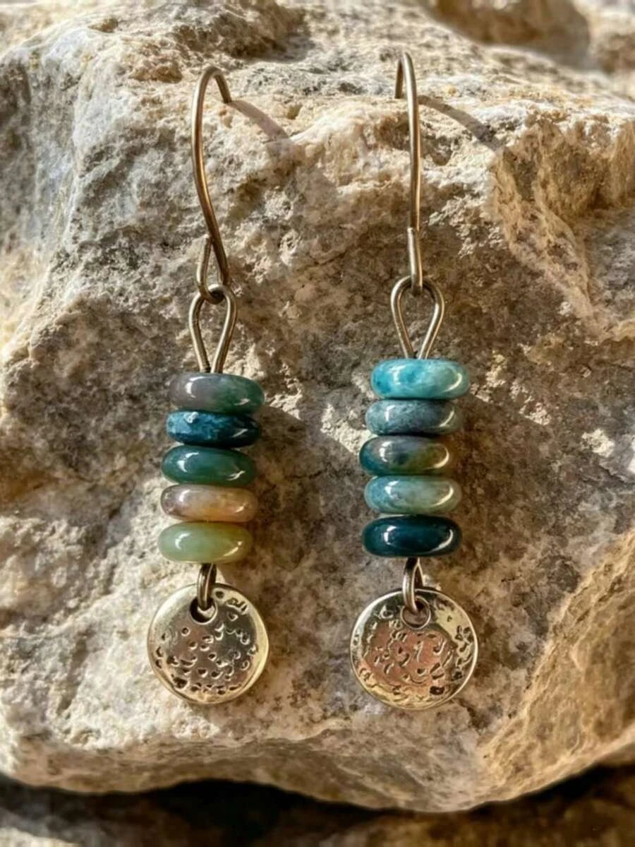 Vintage Bohemian Bronze Hammered Disc Earrings