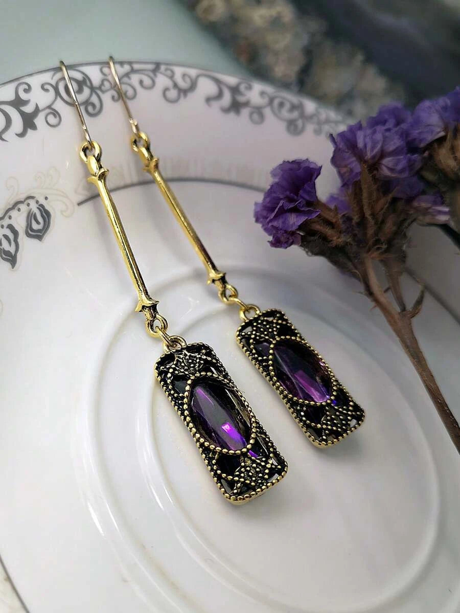 Retro Bronze Crystal Long Earrings