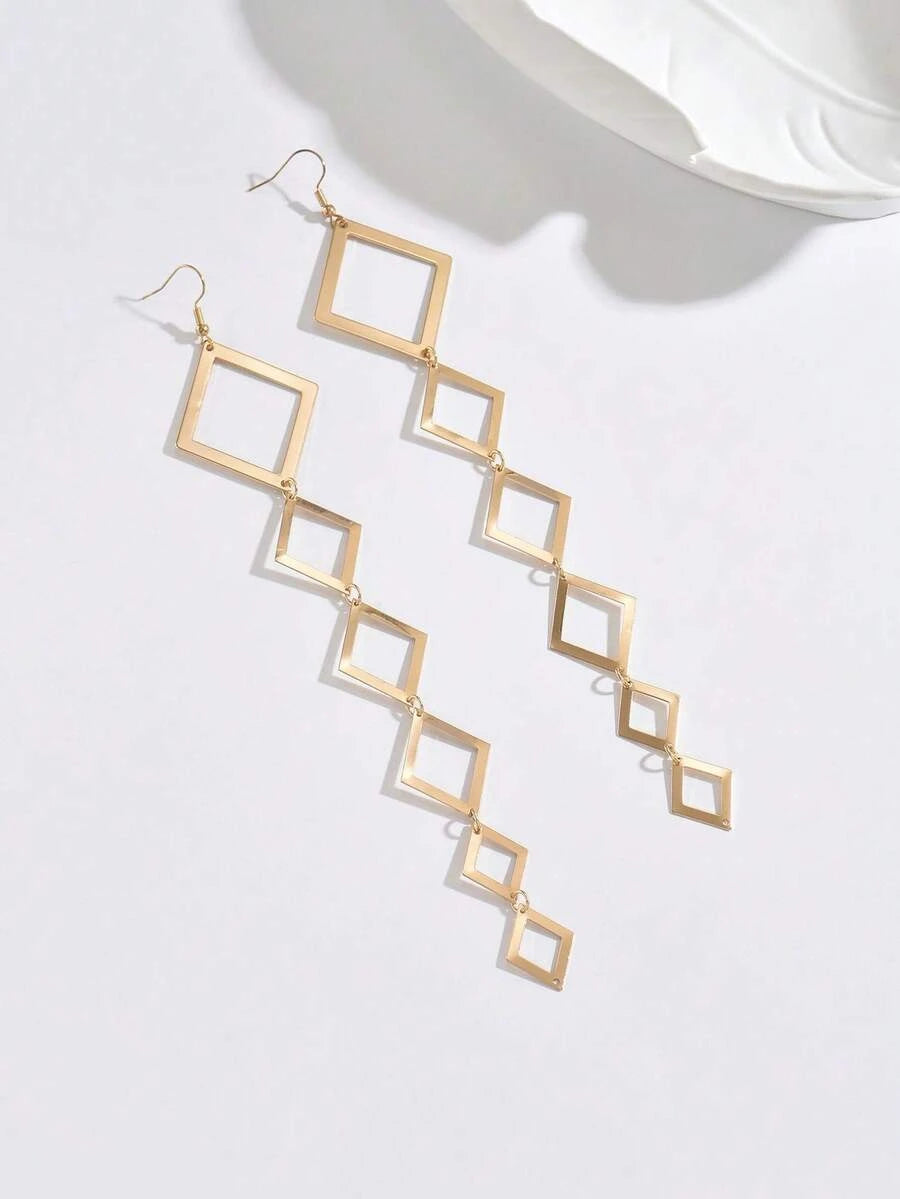Geometric Polygon Tassel Earrings