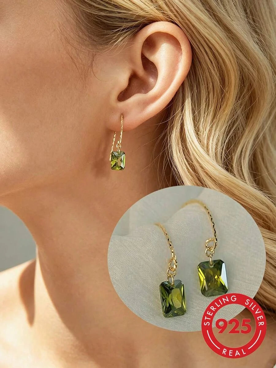 Sterling Silver Olive Green Zirconia Earrings
