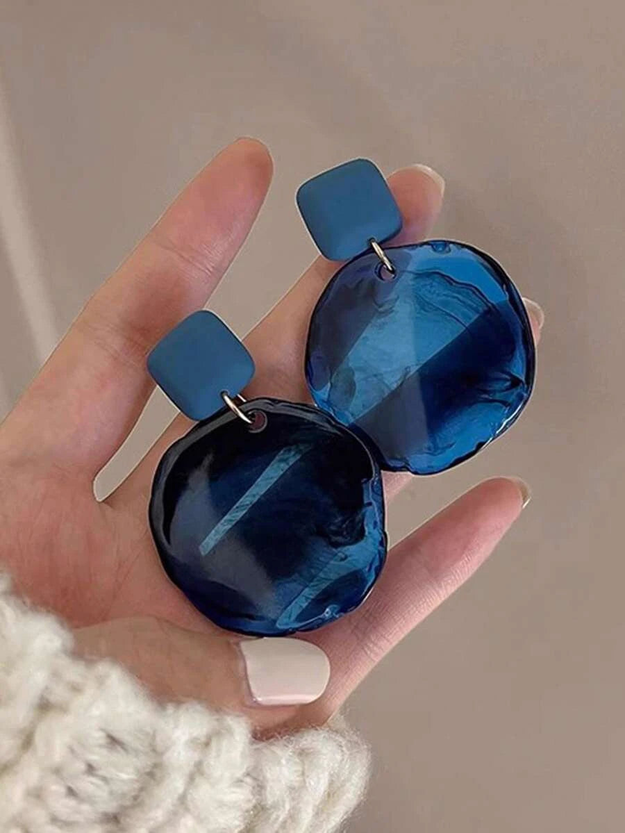 Vintage Dark Blue Asymmetrical Resin Pendant Earrings