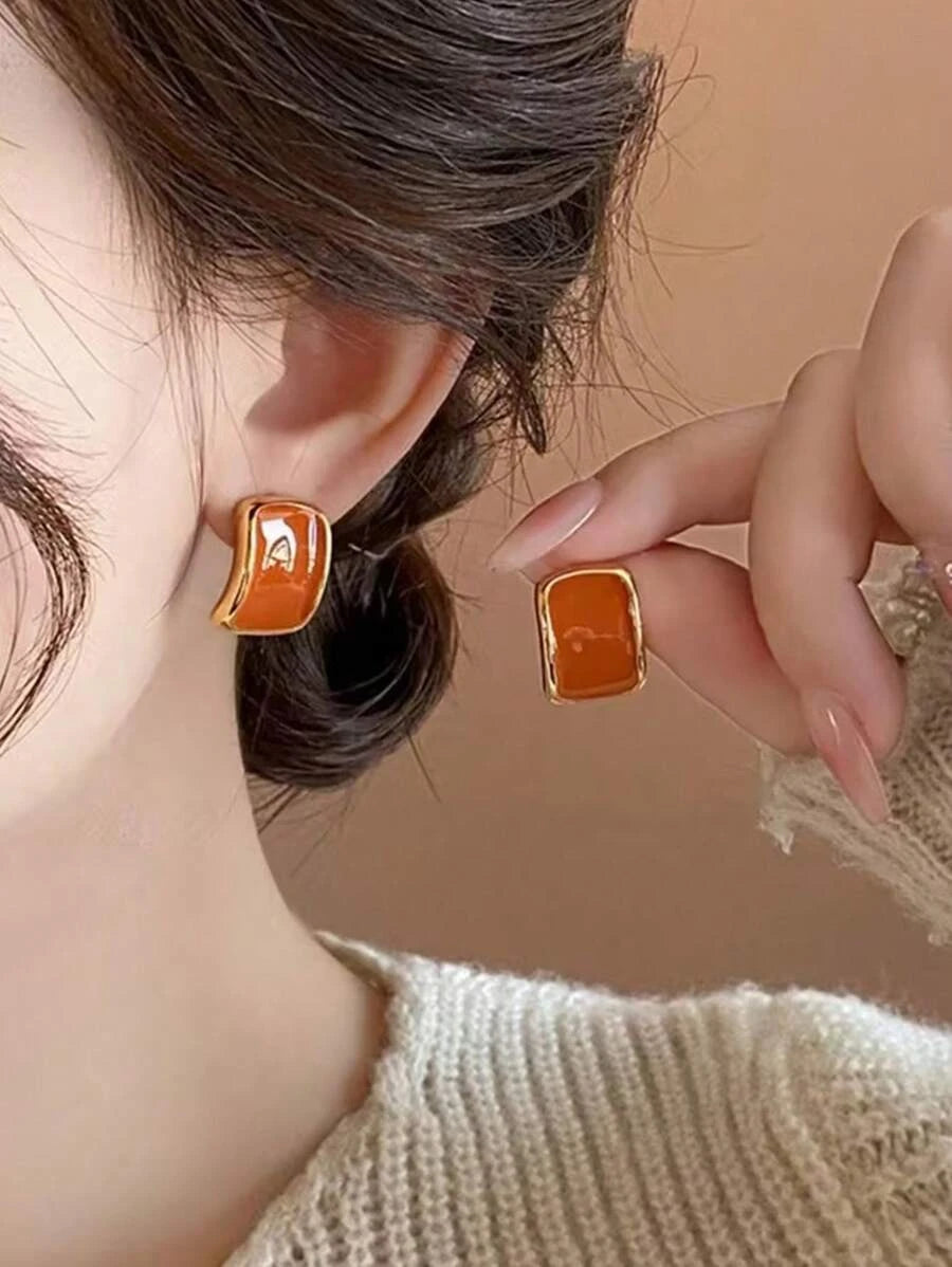 Geometric Oil Drip Square Earrings