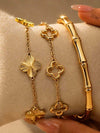 Floral Rhinestone Gold Plated Bracelet Set