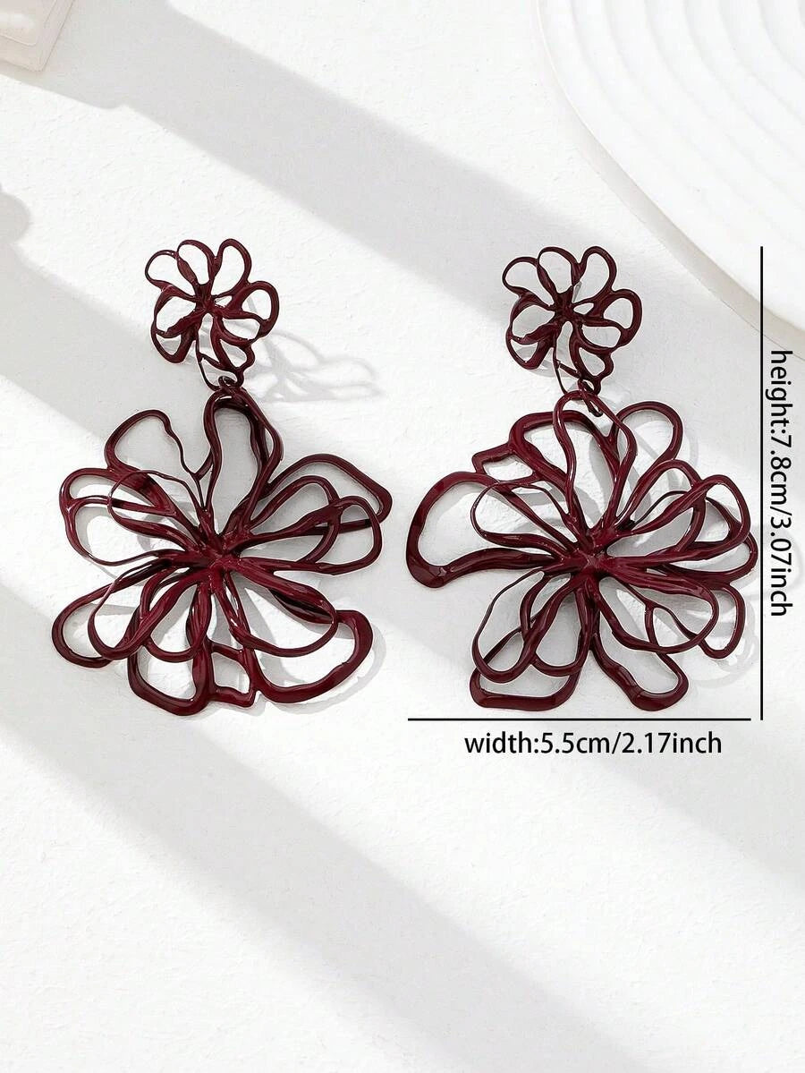 Burgundy Floral Enamel Earrings