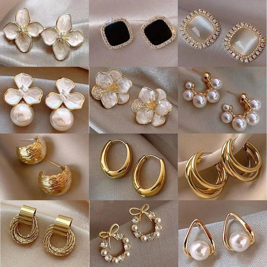14pcs Luxury Pearl Earrings Set, New Minimalist Unique Design Elegant Earrings For Women, Gift For Her