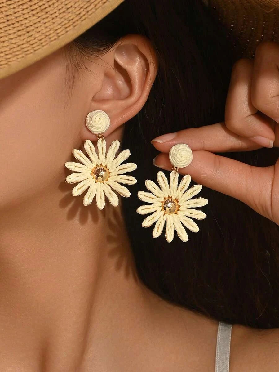 Handmade Raffia Sunflower Earrings