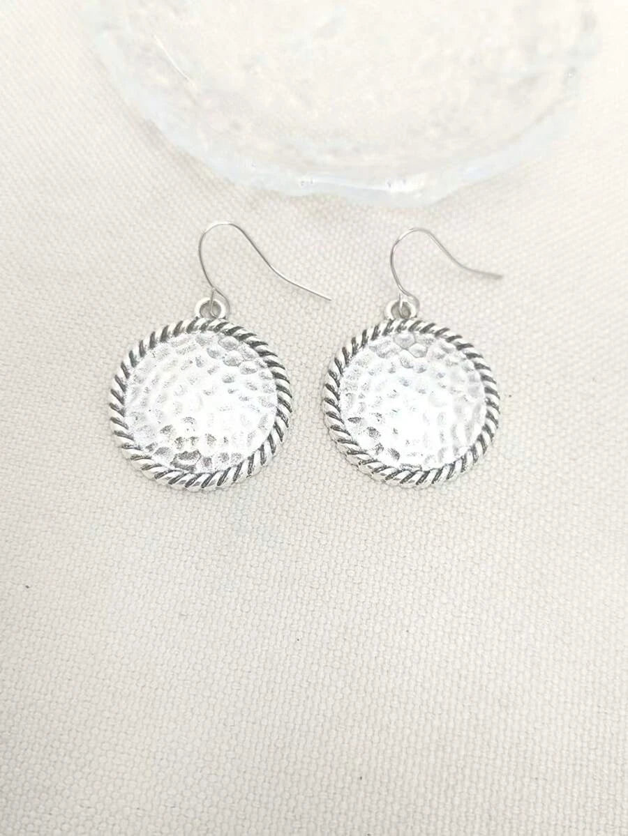 Vintage Hammered Round Pendant Earrings