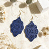 Wooden Lace Pattern Carved Pendant Earrings