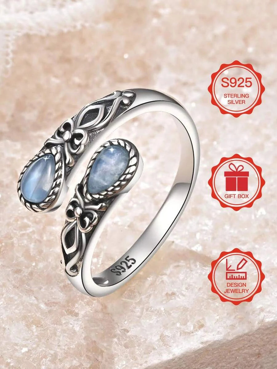 Sterling Silver Moonstone Adjustable Ring