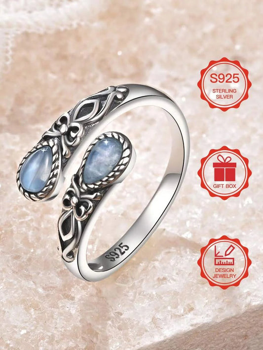 Sterling Silver Moonstone Adjustable Ring