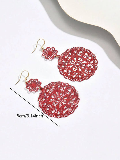 Vintage Floral Hollow Hoop Earrings