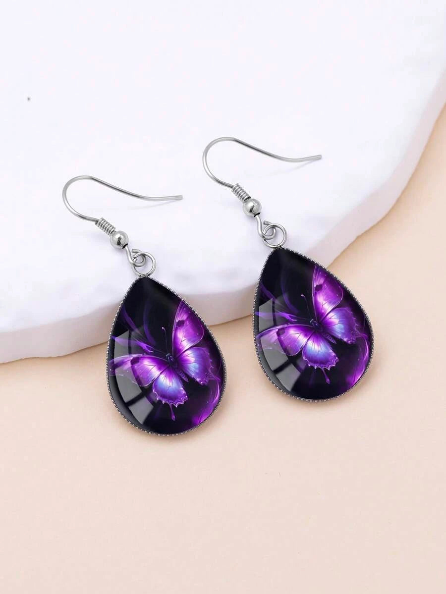Vintage Minimalist Purple Butterfly Earrings