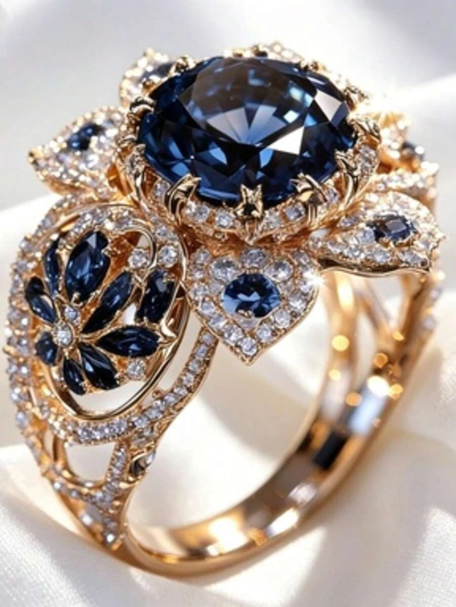 Vintage Floral Sapphire Statement Ring