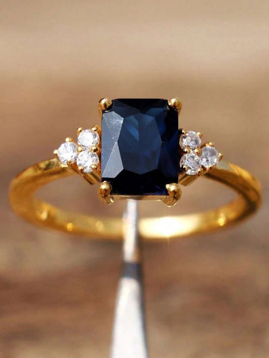 Bohemian Retro Dark Blue Cubic Zirconia Ring