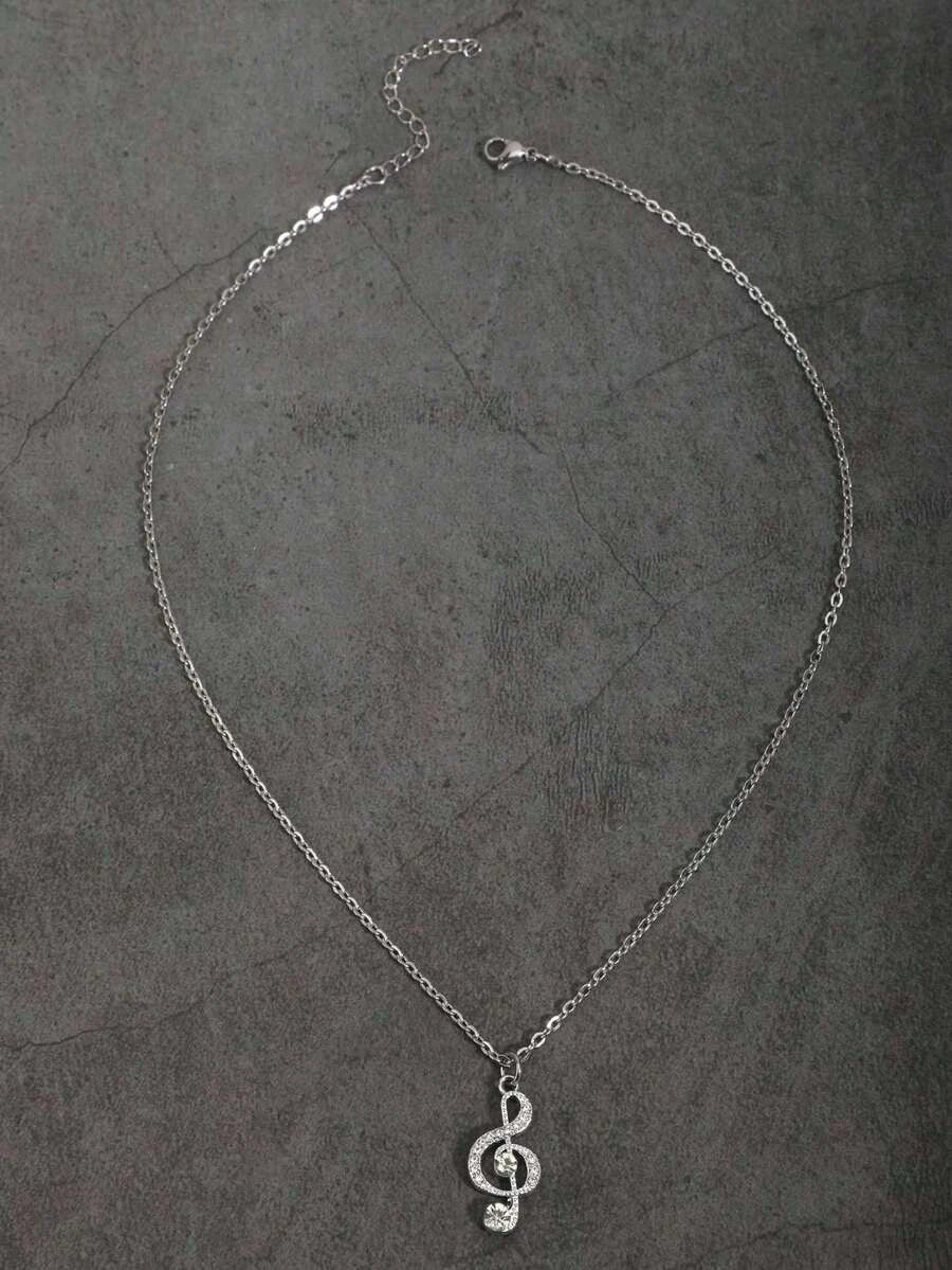 Rhinestone Music Note Necklace