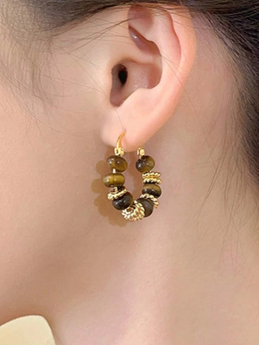 Retro Chinese Style Blue Beaded Earrings