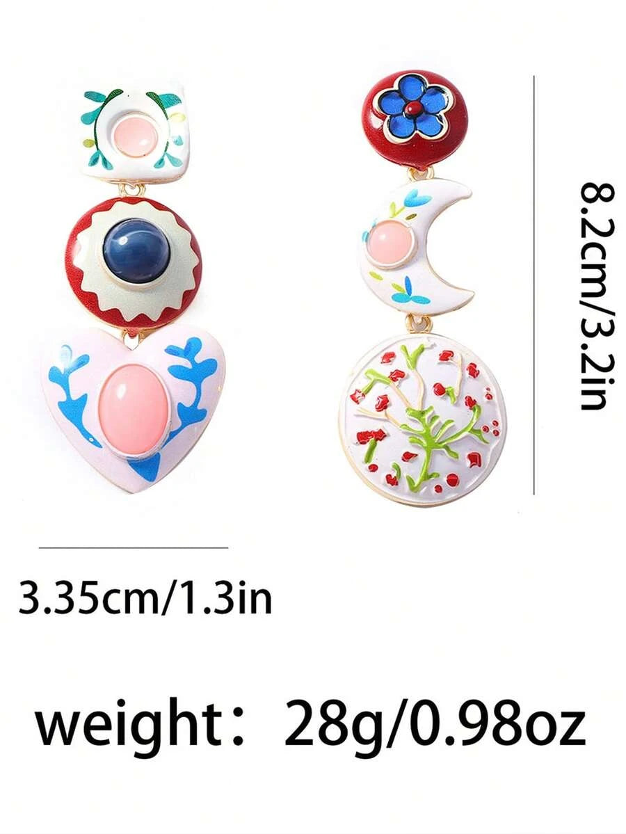 Vintage French Style Heart Moon Drop Earrings