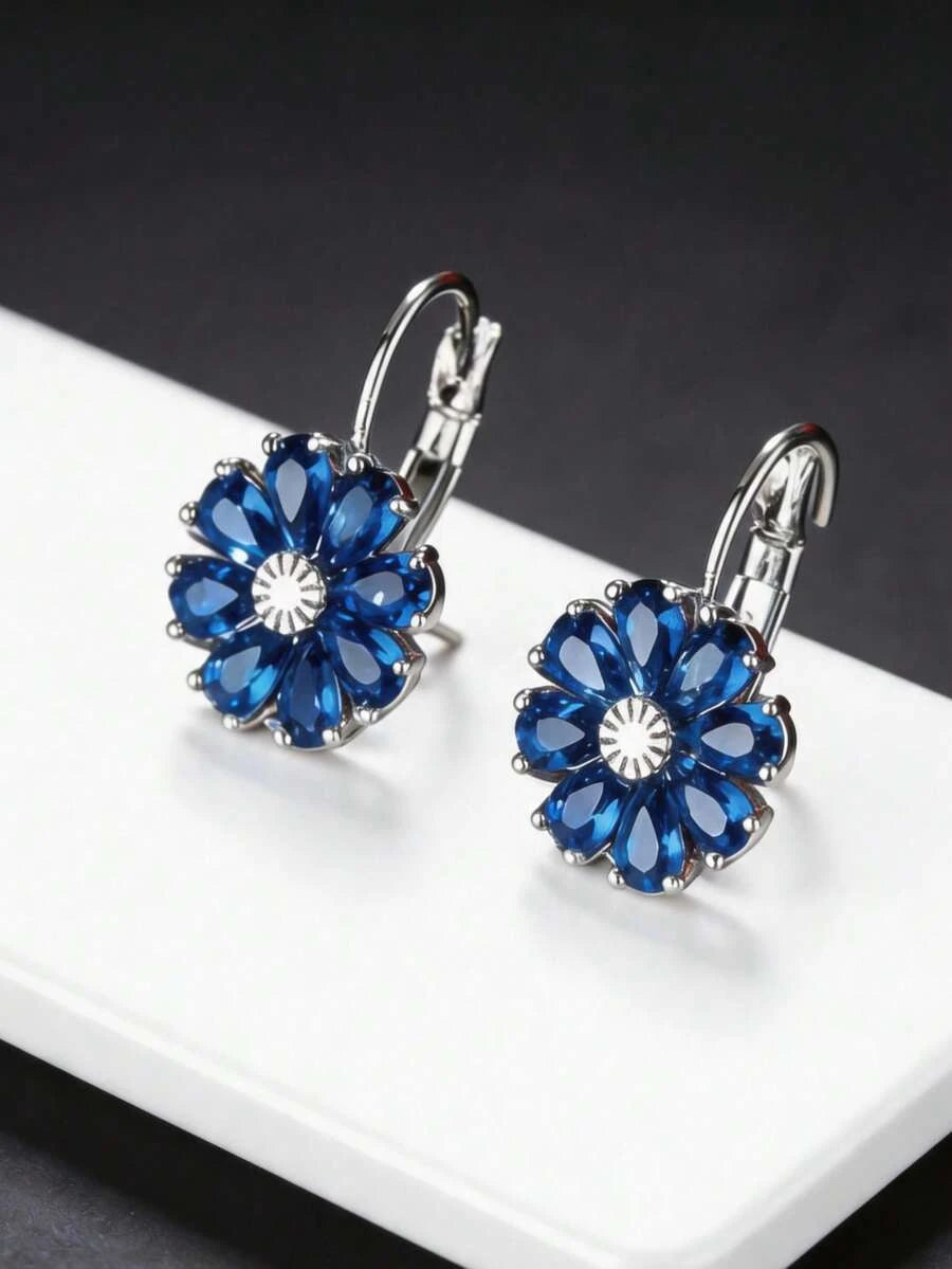 Vintage Floral Royal Blue Dangle Earrings