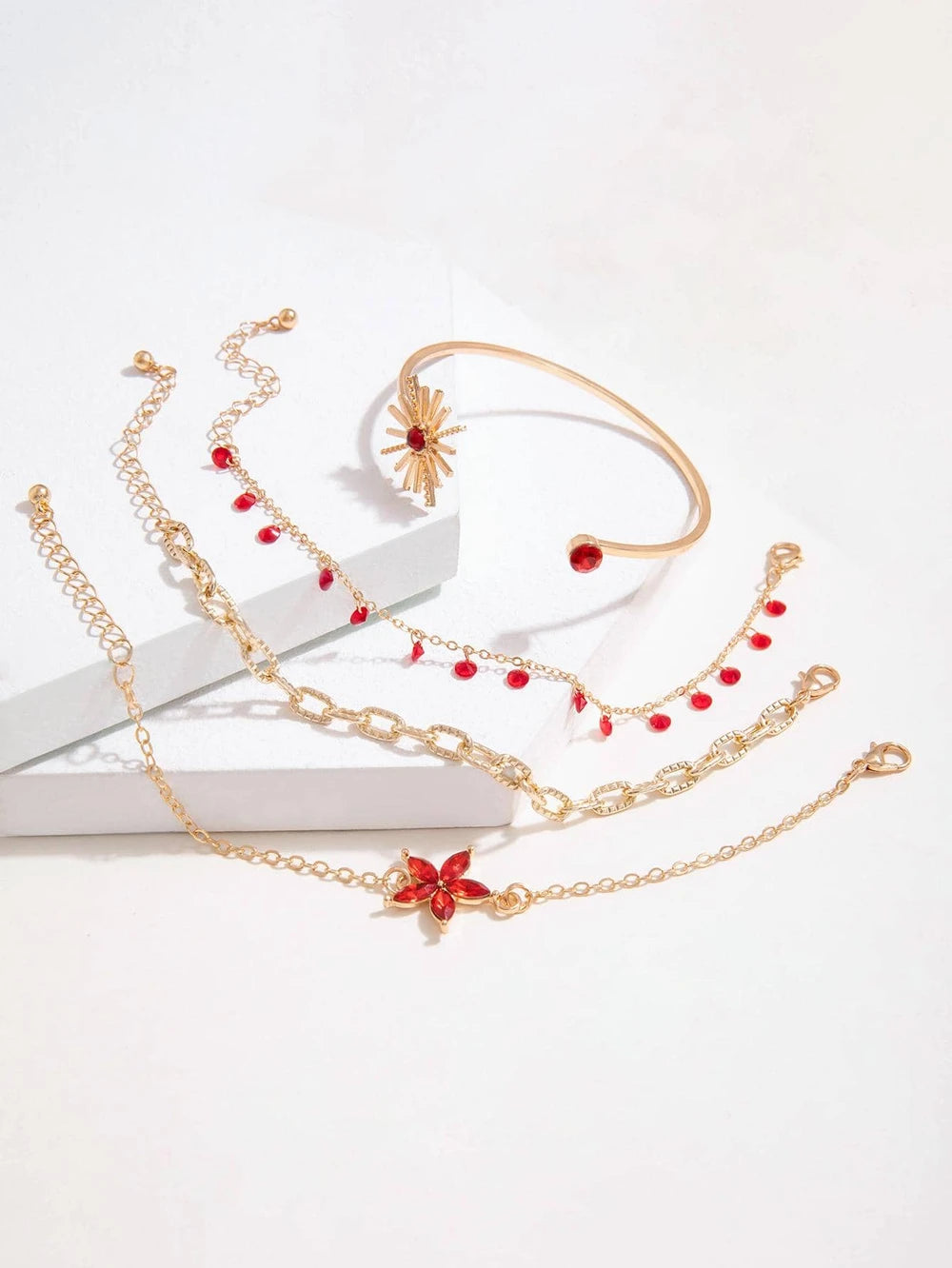 Minimalist Alloy Flower Tassel Bracelet Set