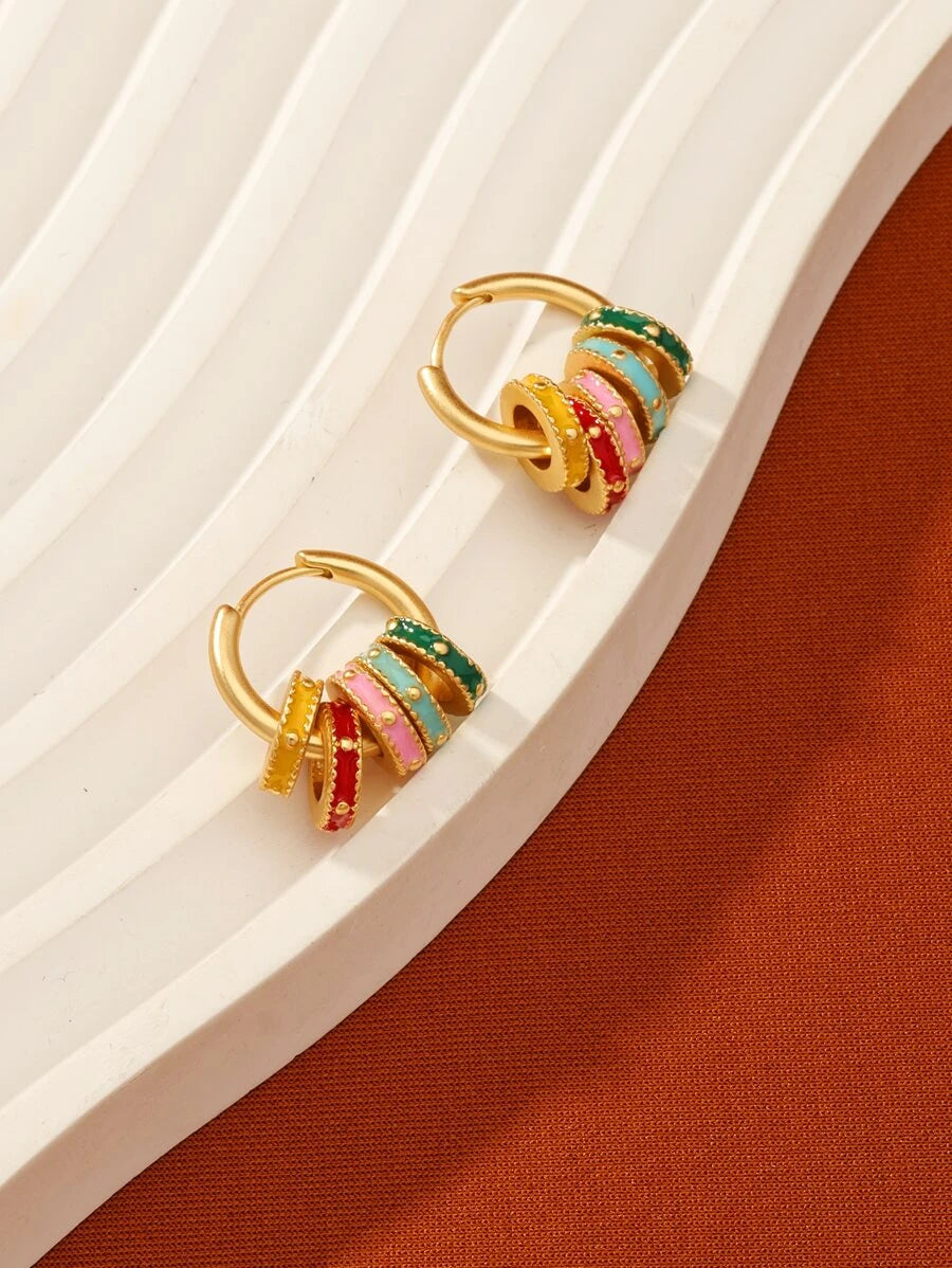 Enamel Geometric Hoop Earrings