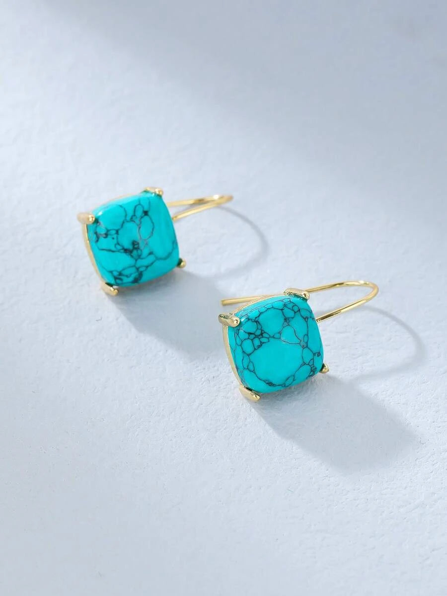 Square Synthetic Turquoise Stud Earrings