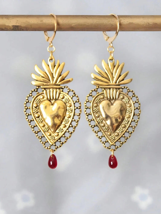 Vintage Sacred Heart Drip Earrings