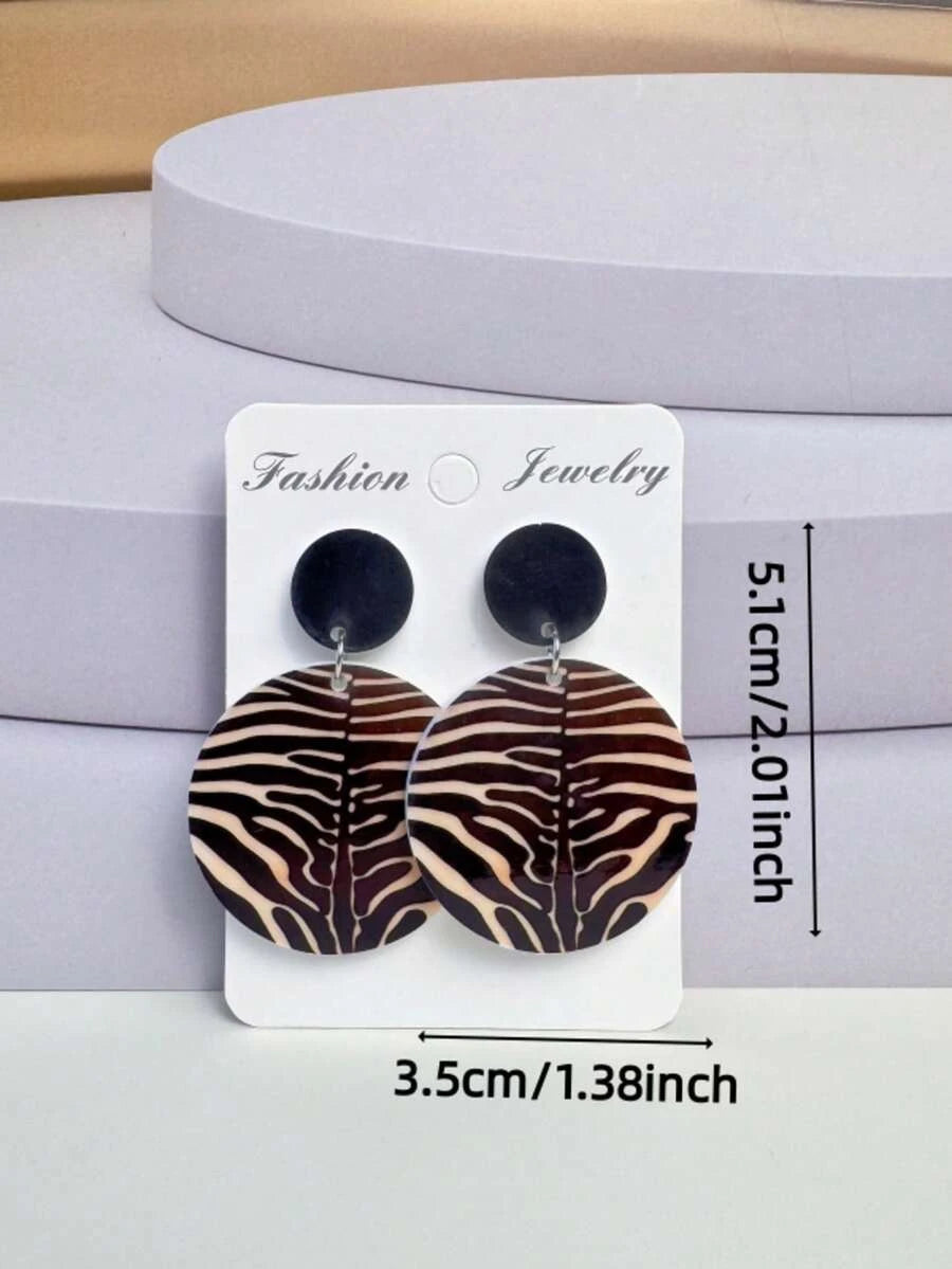 Retro Zebra Print Round Pendant Earrings