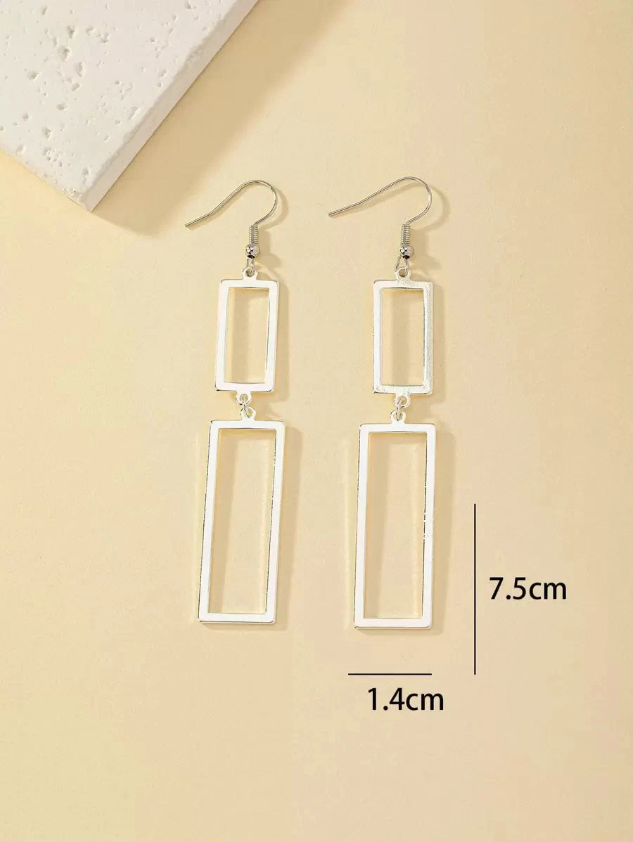 Silver Rectangle Drop Earrings