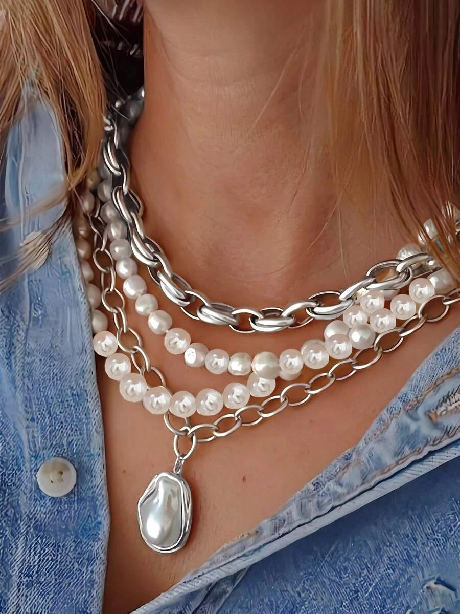Layered Faux Pearl Necklace Set