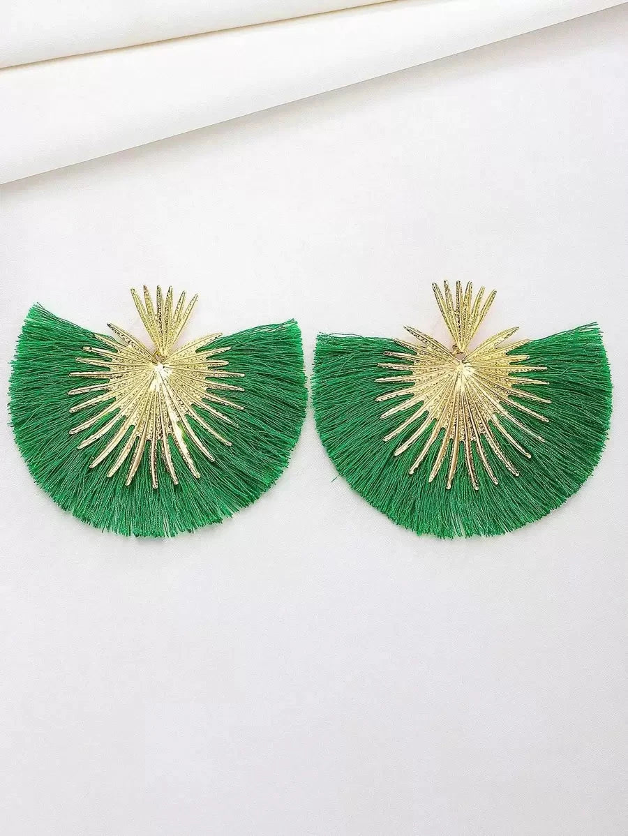 Vintage Heart Fan Tassel Earrings