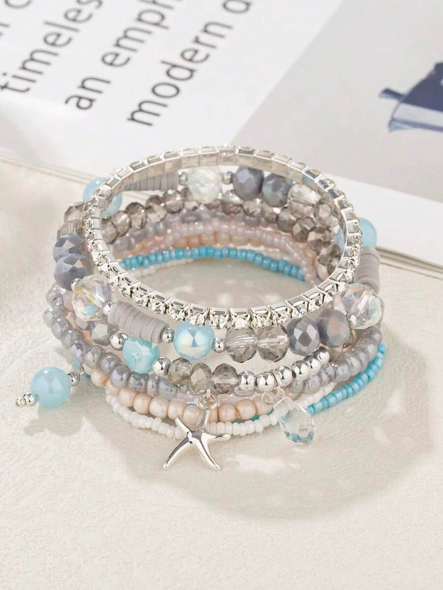 Beaded Crystal Starfish Beach Bracelet Set
