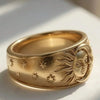 Vintage Court Style Gold Plated Engraved Sun Ring