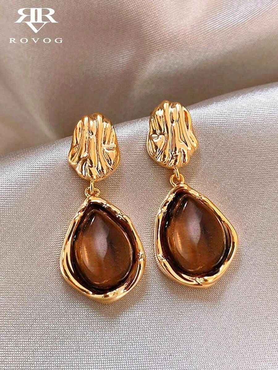 French Vintage Resin Water Drop Earrings